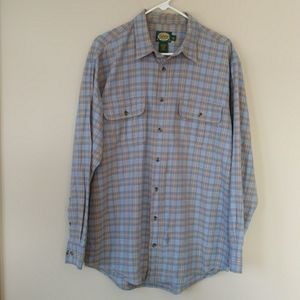Cabela's Plaid Button Down Shirt LT Blue Tan